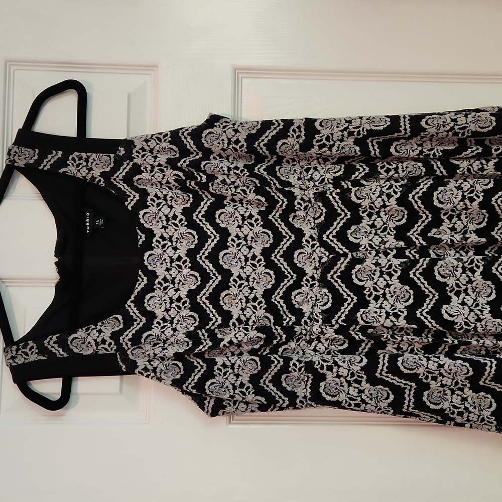 Torrid Sz 14 Preowned Black And White Lace Skater Brunch Summer Cocktail Dress - Picture 3 of 12